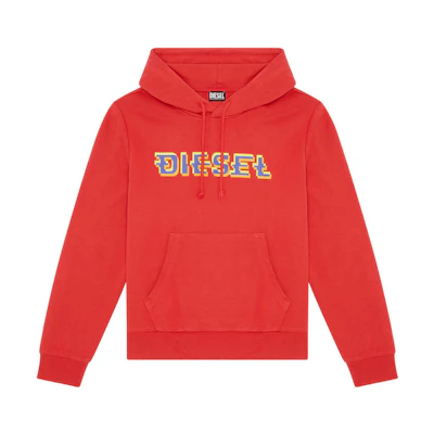 Diesel FW22 Red Logo Print Drawstring Hoodie Men A065100HAYT-44Q