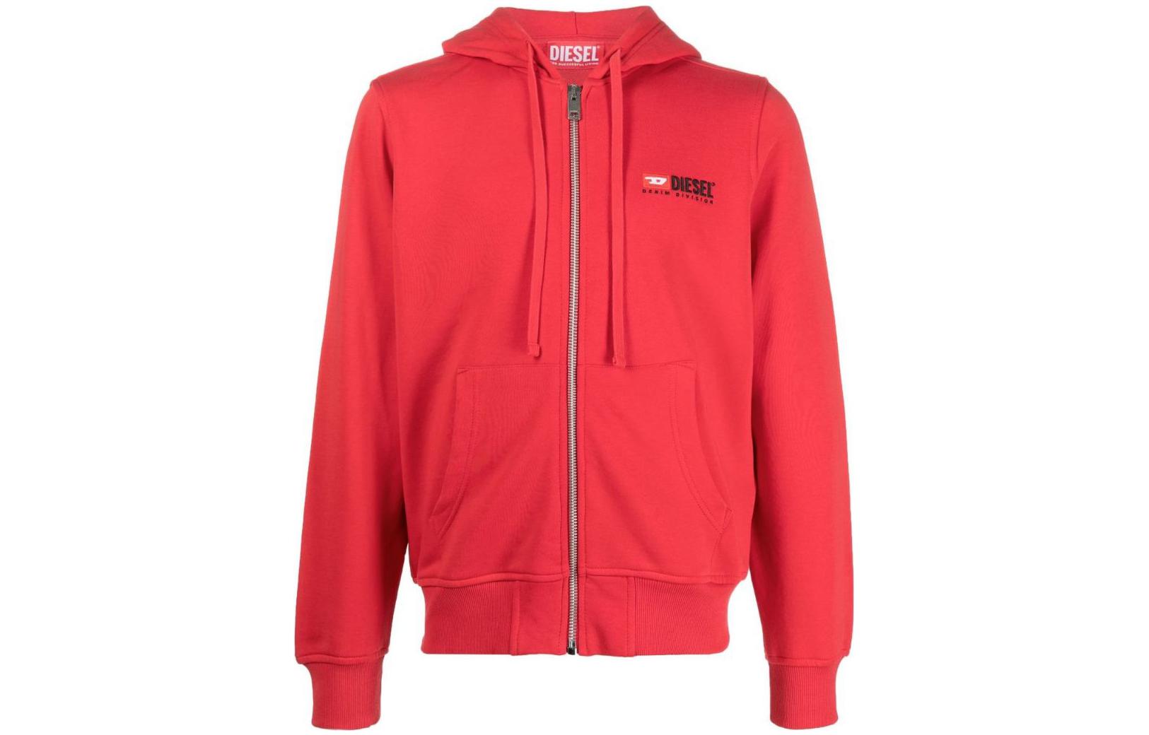 Diesel FW22 Red Printed Zip-Up Hoodie Long Sleeve for Men A037690BAWT44Q