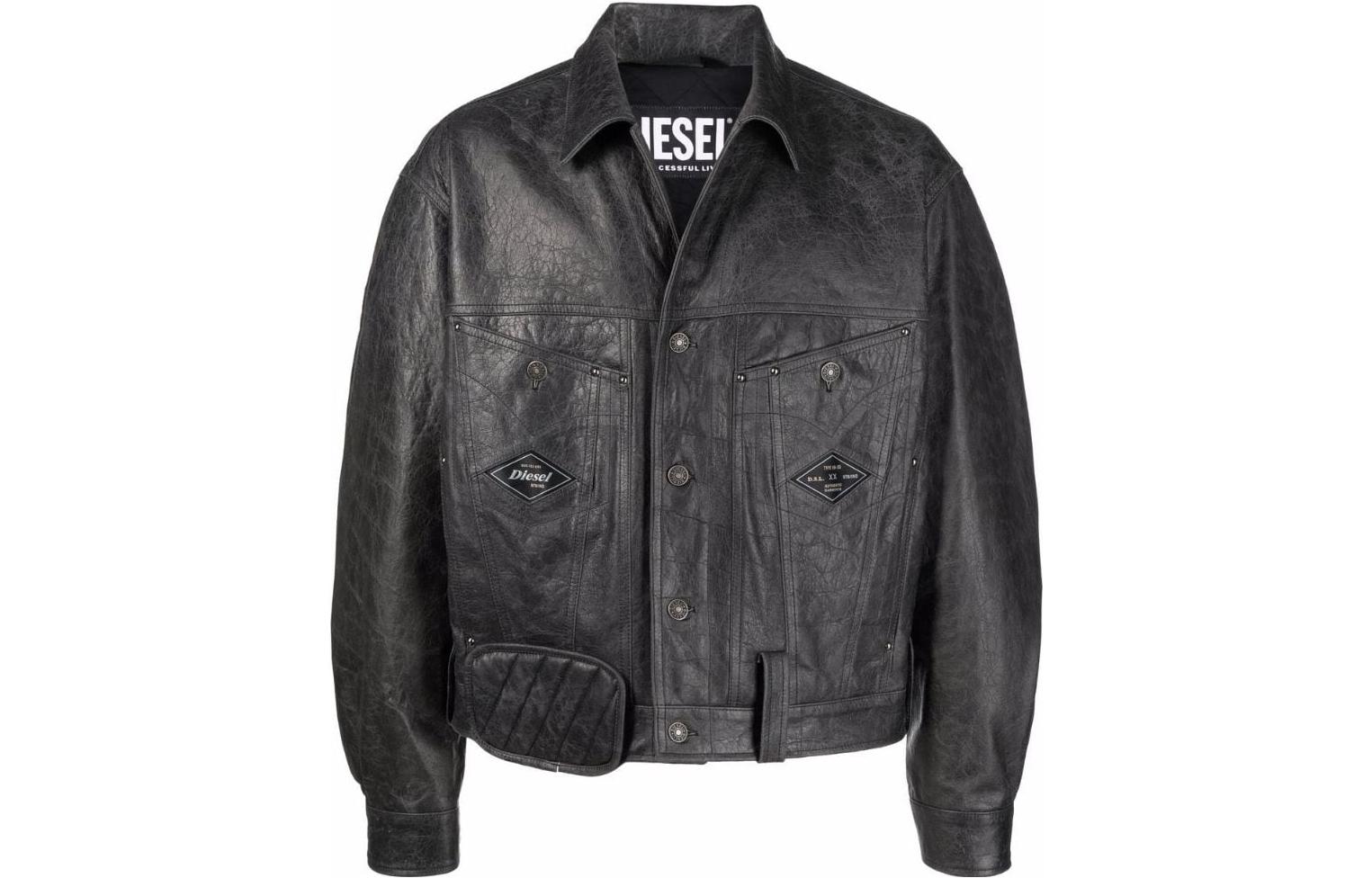 Diesel FW22 Retro Crack Effect Bomber Jacket Black A053720ASUF9XX