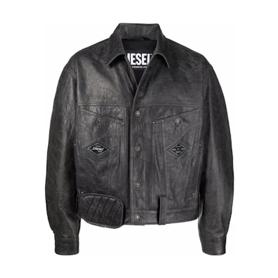 Diesel FW22 Retro Crack Effect Bomber Jacket Black A053720ASUF9XX
