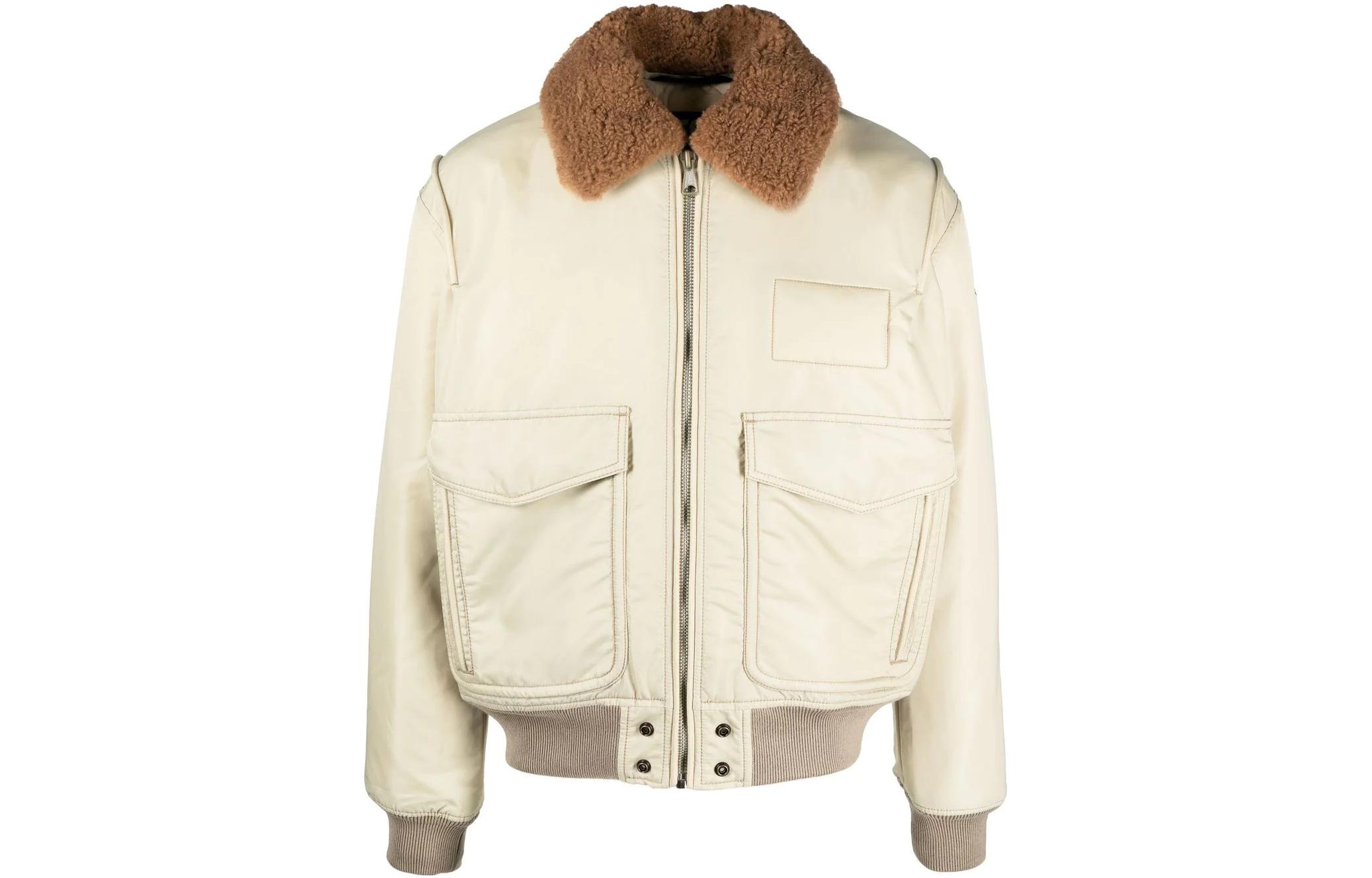 Diesel FW22 Shearling Collar Aviator Long Sleeve Jacket White Men A070240KAUX1AE