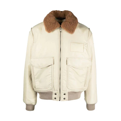 Diesel FW22 Shearling Collar Aviator Long Sleeve Jacket White Men A070240KAUX1AE