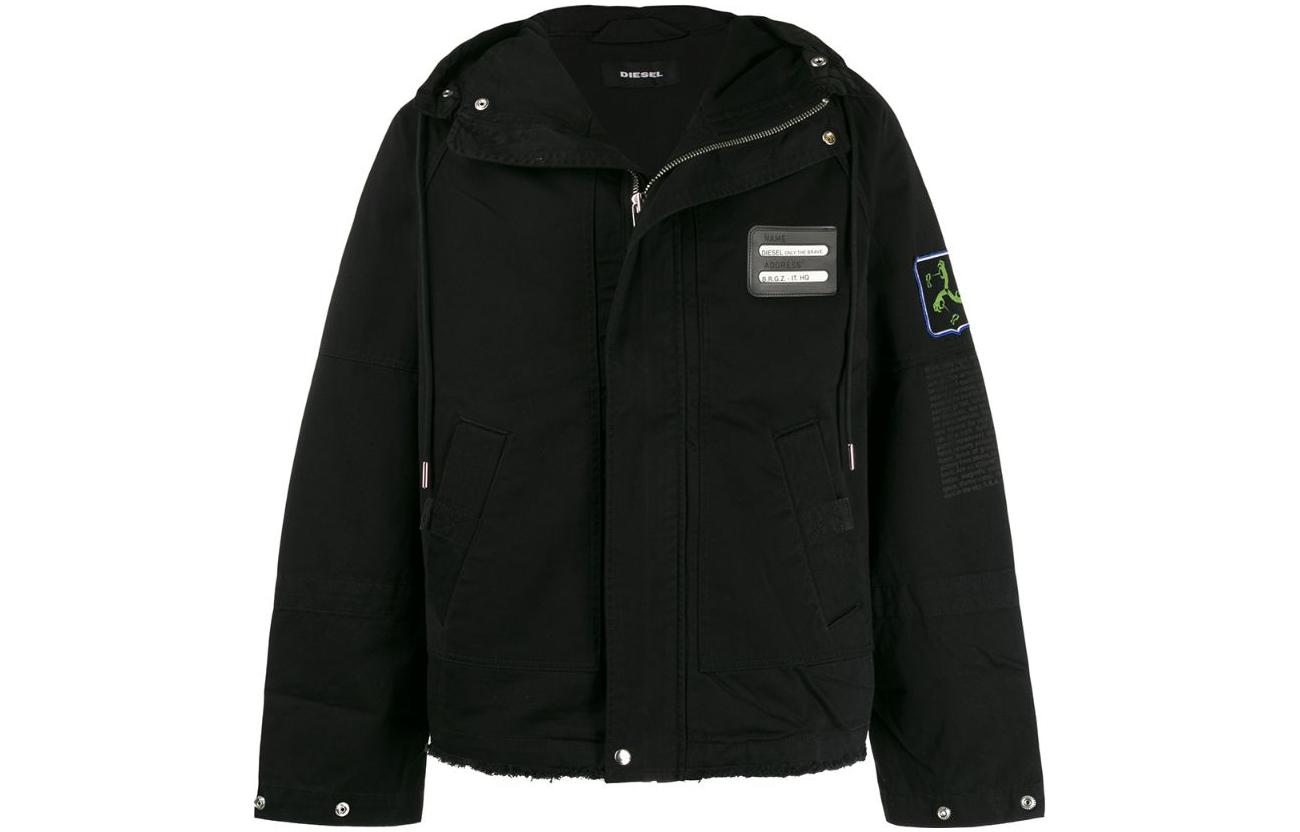 Diesel FW22 Solid Black Windbreaker Hoodie Jacket 00SWGI0EAXD900