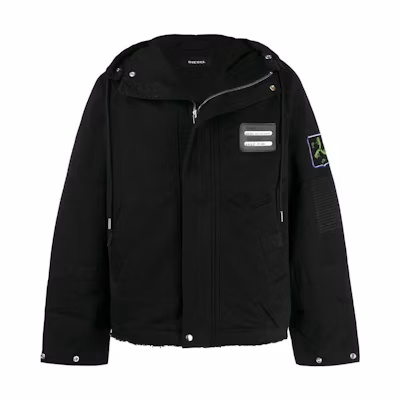 Diesel FW22 Solid Black Windbreaker Hoodie Jacket 00SWGI0EAXD900