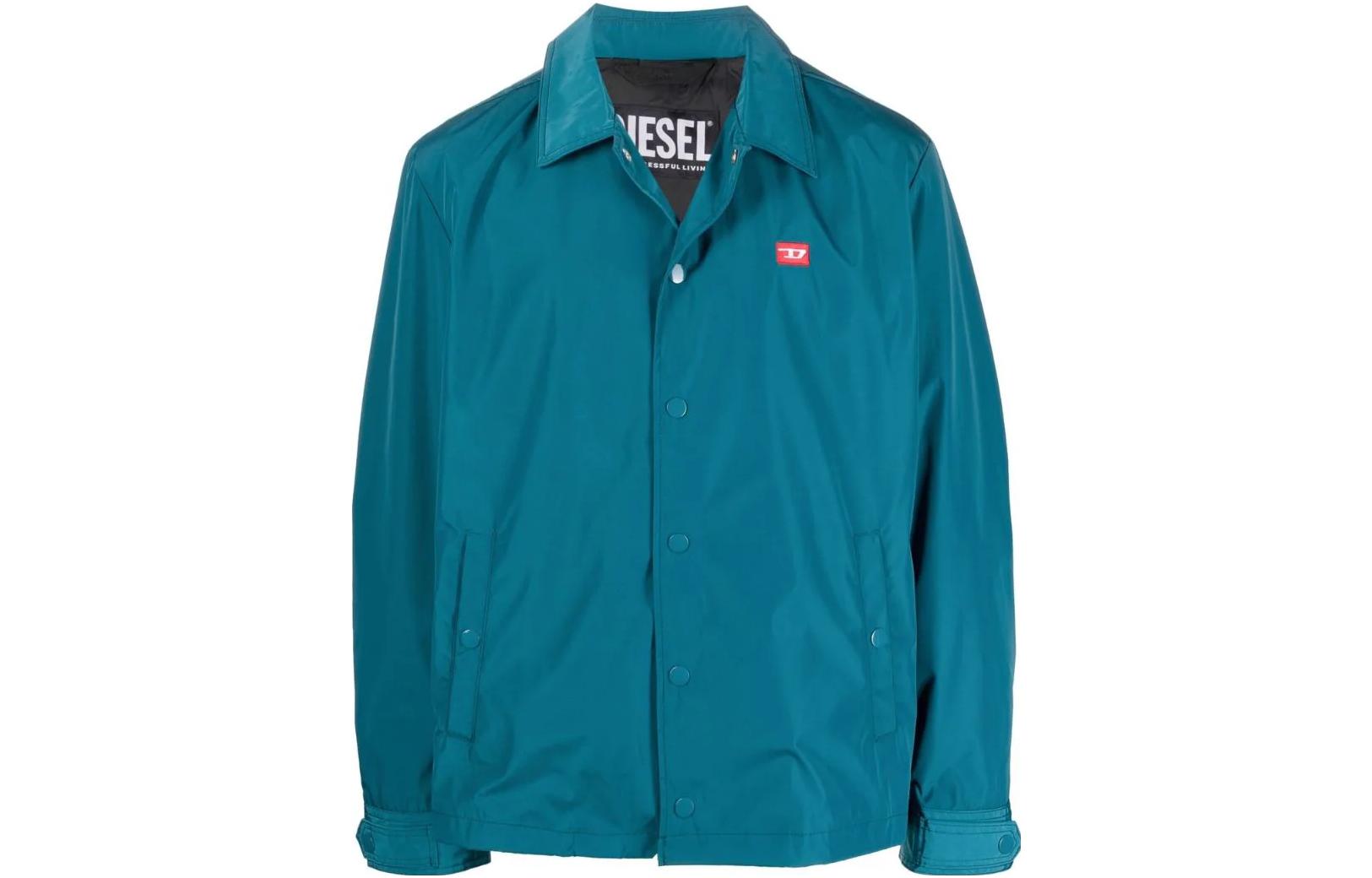 Diesel FW22 Solid Blue Long-Sleeve Jacket with Collar A036790EFAK8IU