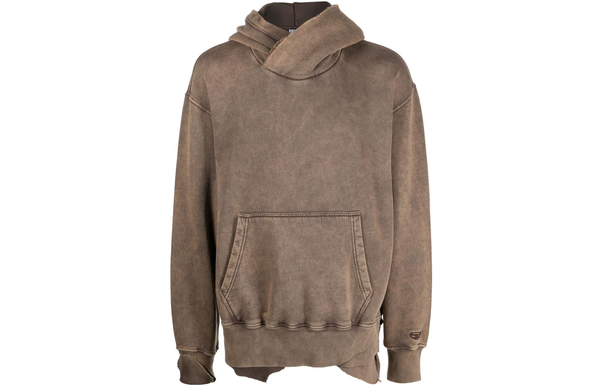 Diesel FW22 Solid Brown Hoodie with Drawstring Sleeves A075930BVFH77L