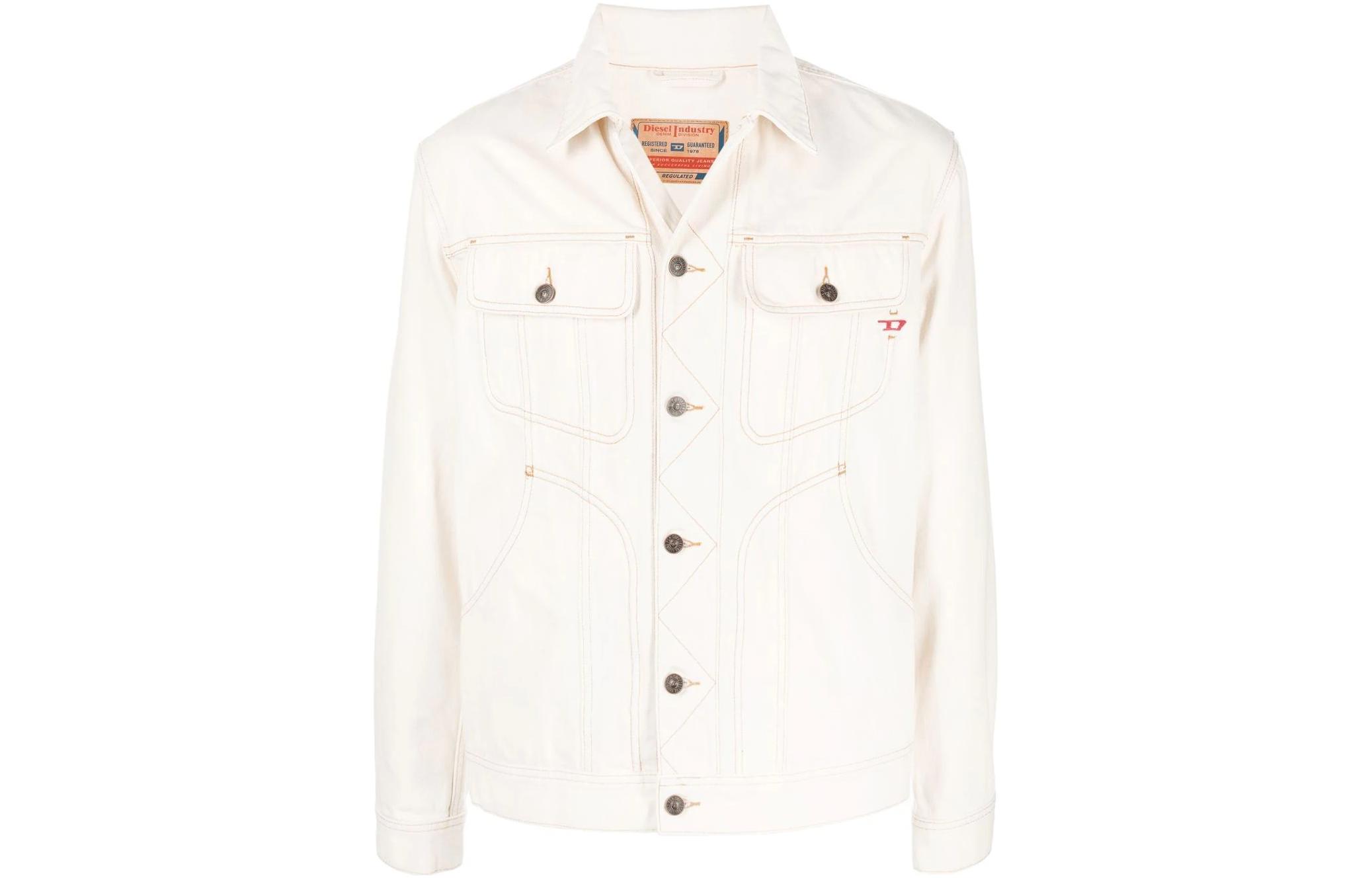 Diesel FW22 Solid Color Collared Button-Up Long Sleeve Jacket Unisex White A0522309B95100