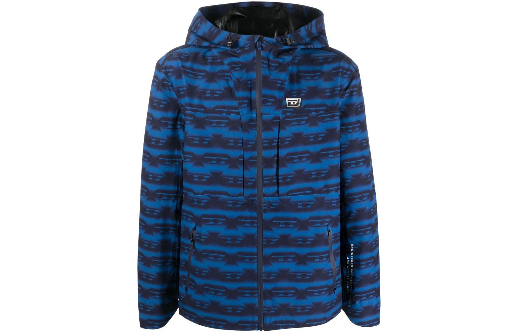 Diesel FW22 Two-Tone Logo Print Hoodie Jacket Blue A069410NEAM8MY