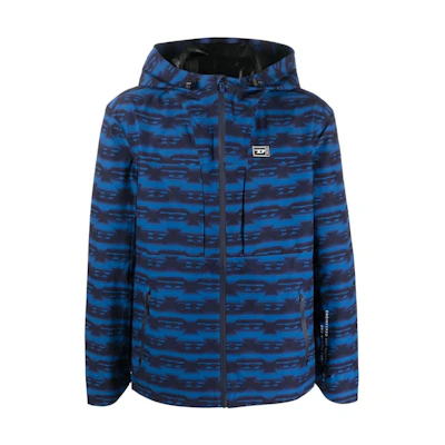 Diesel FW22 Two-Tone Logo Print Hoodie Jacket Blue A069410NEAM8MY