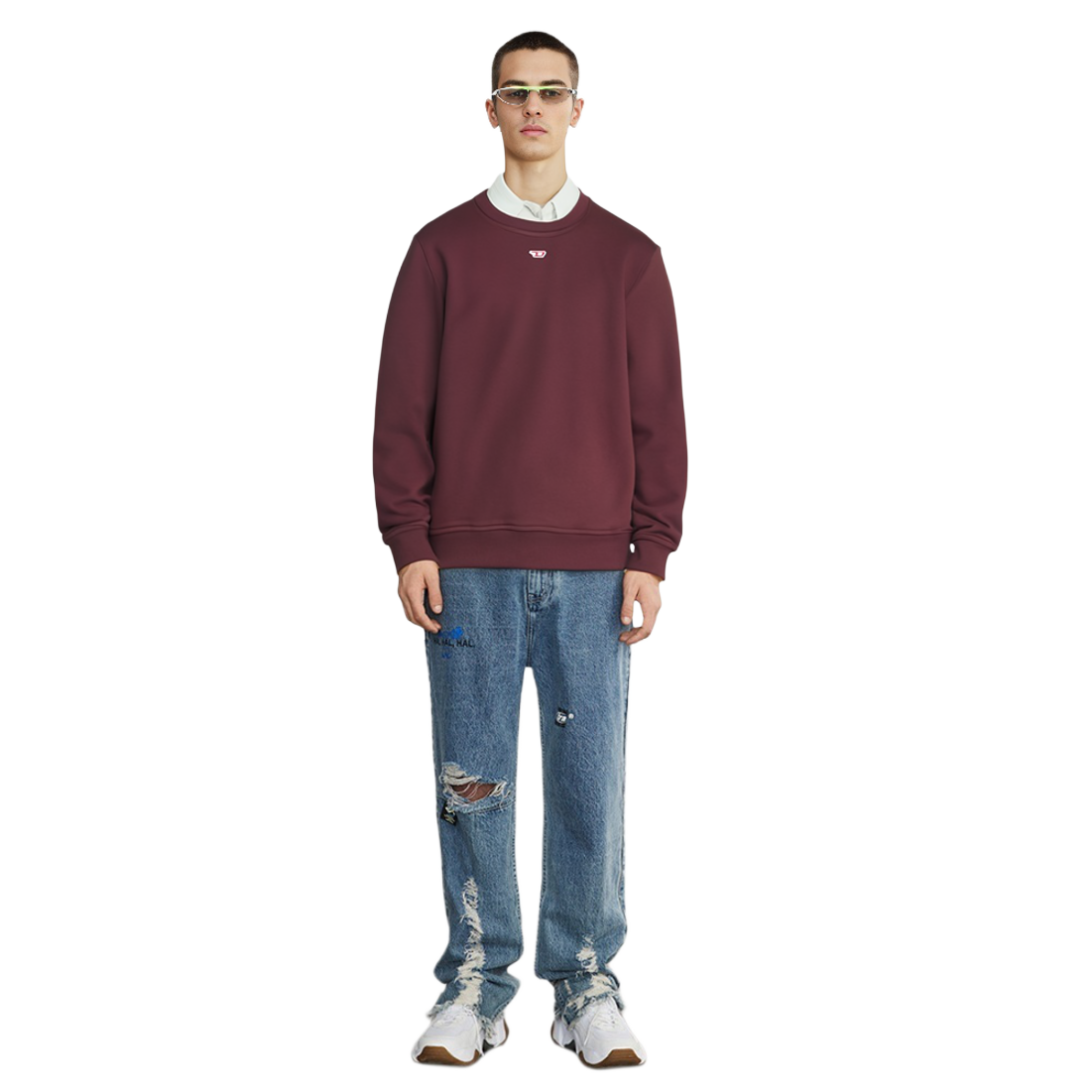 Details for Diesel FW22 男女款標誌刺繡長袖圓領衫 深紅色 A040750BAWT61W