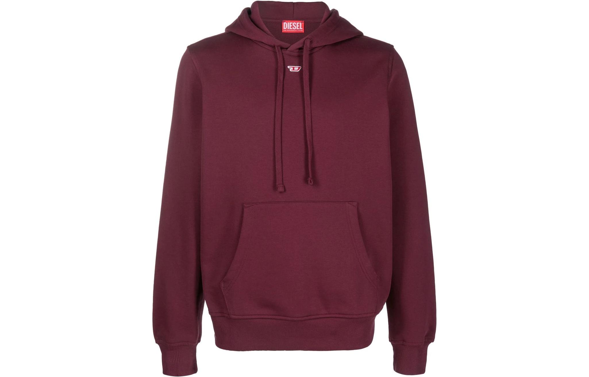 DIESEL FW22 Unisex Solid Color Burgundy Pullover Hoodie Long Sleeve. A040730BAWT61W 圖 2