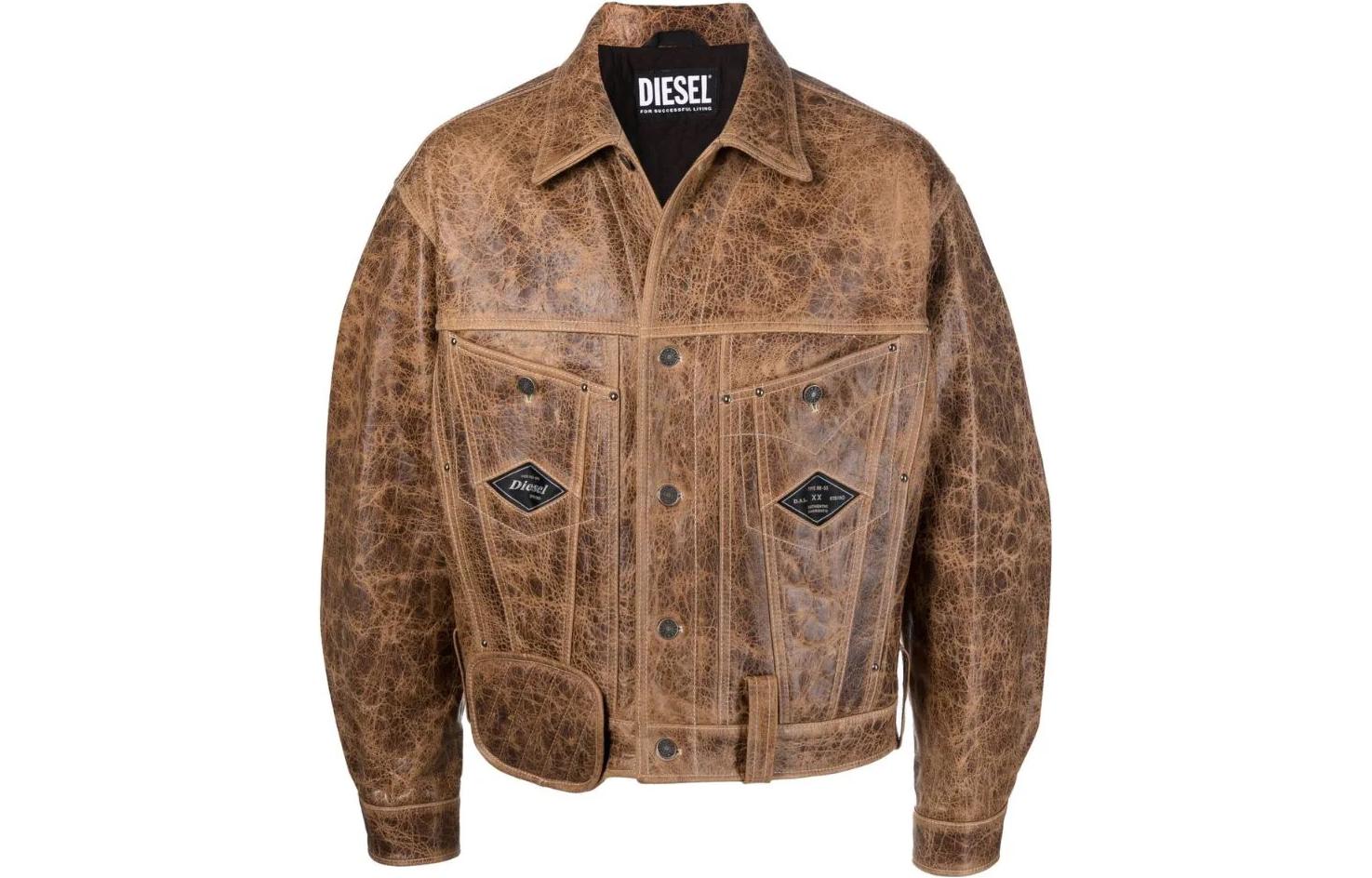 Diesel FW22 Vintage Leather Aviator Jacket Brown A053720ASUF78L