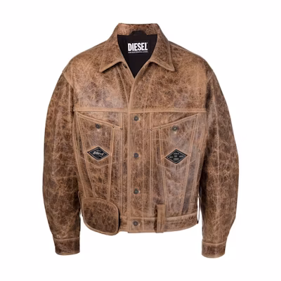 Diesel FW22 Vintage Leather Aviator Jacket Brown A053720ASUF78L