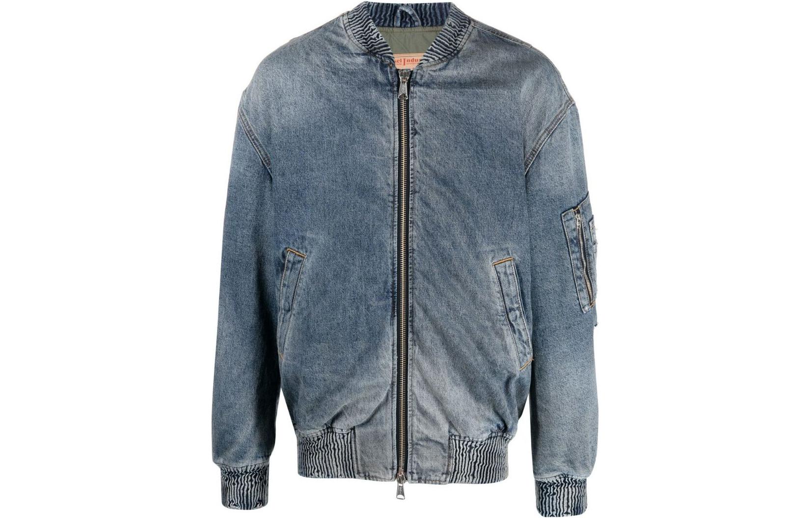 Order DIESEL FW22 Jaket Denim Biru Lelaki Washed Distressed Loose A062610ELAB01