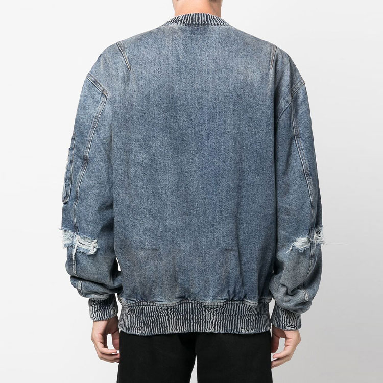 Shop DIESEL FW22 Jaket Denim Biru Lelaki Washed Distressed Loose A062610ELAB01