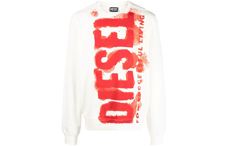Diesel FW22 White Crewneck Pullover Sweatshirt with Logo Print A067870AJIH141