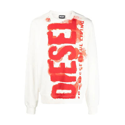 Diesel FW22 White Crewneck Pullover Sweatshirt with Logo Print A067870AJIH141