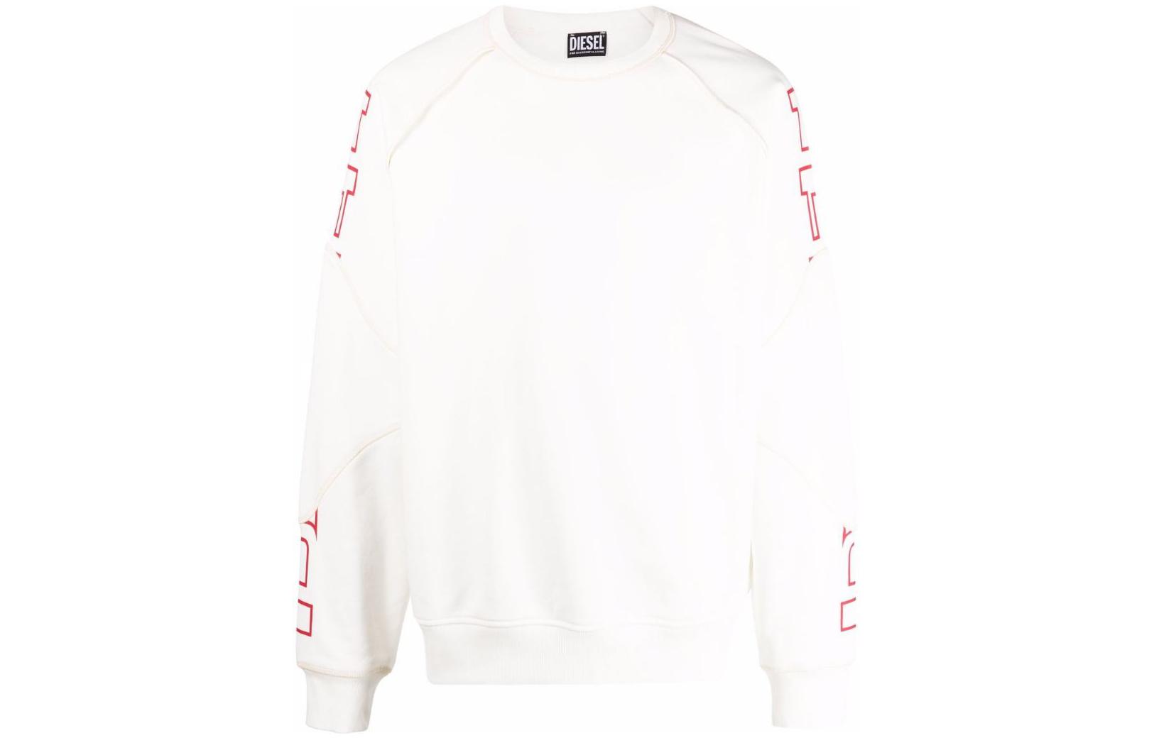 Diesel FW22 White Crewneck Sweatshirt with Patterned Sleeves A036490AAZG141