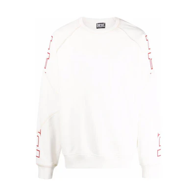 Diesel FW22 White Crewneck Sweatshirt with Patterned Sleeves A036490AAZG141