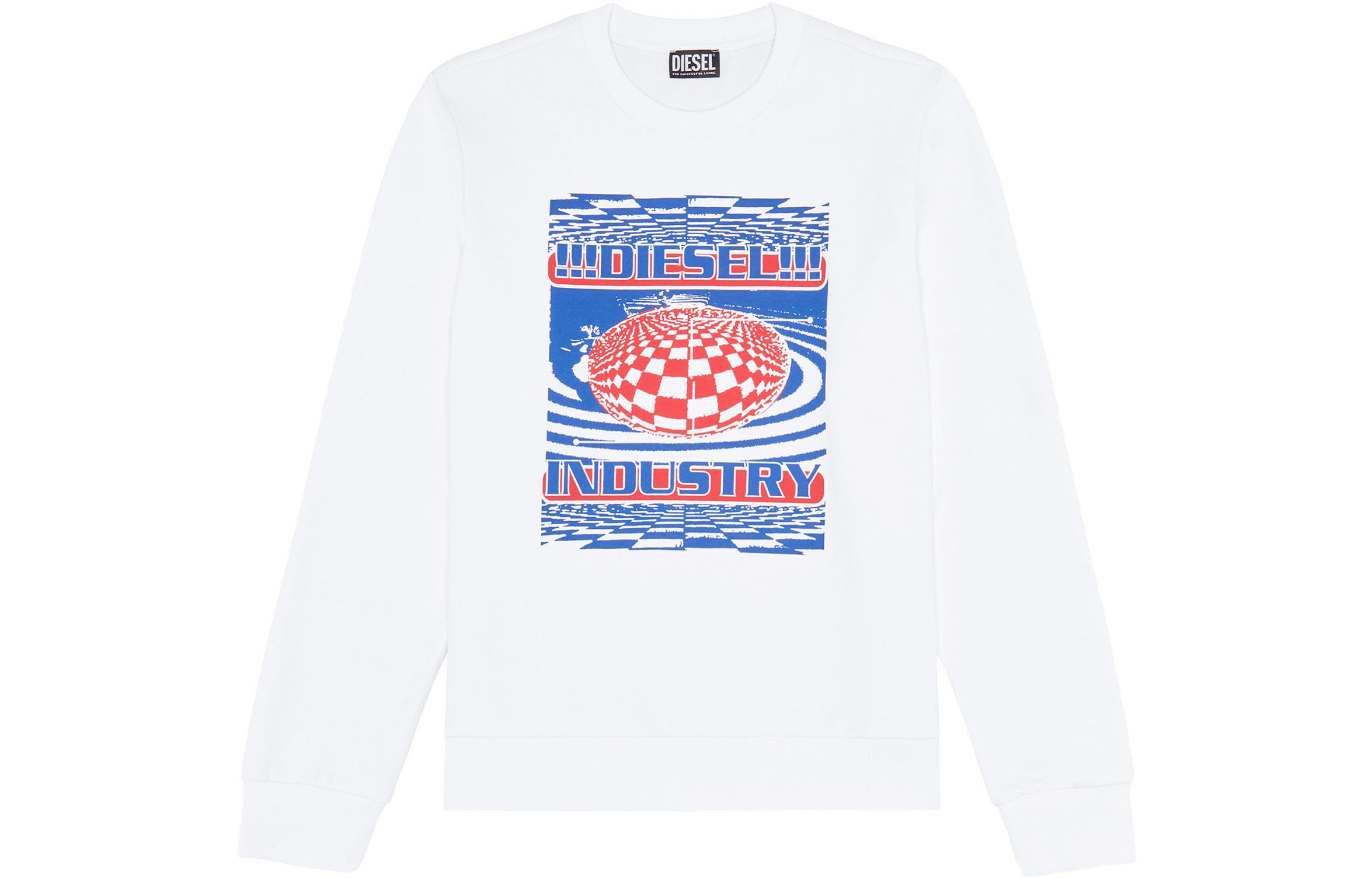 Diesel FW22 White Graphic Print Crewneck Pullover Sweatshirt Casual A065110HAYT-100