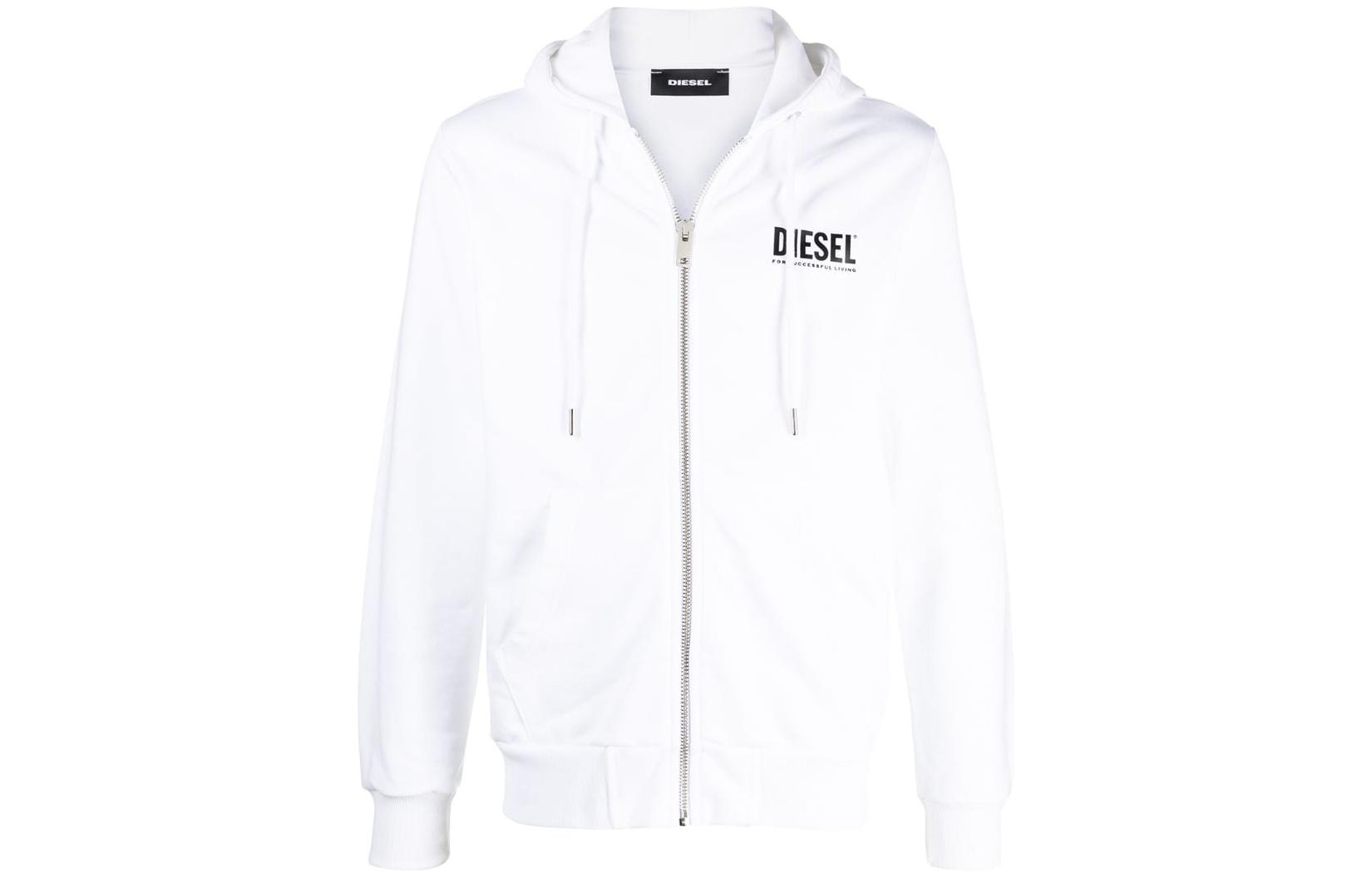 Diesel FW22 White Hoodie Jacket with Logo Print 00SAV10BAWT100