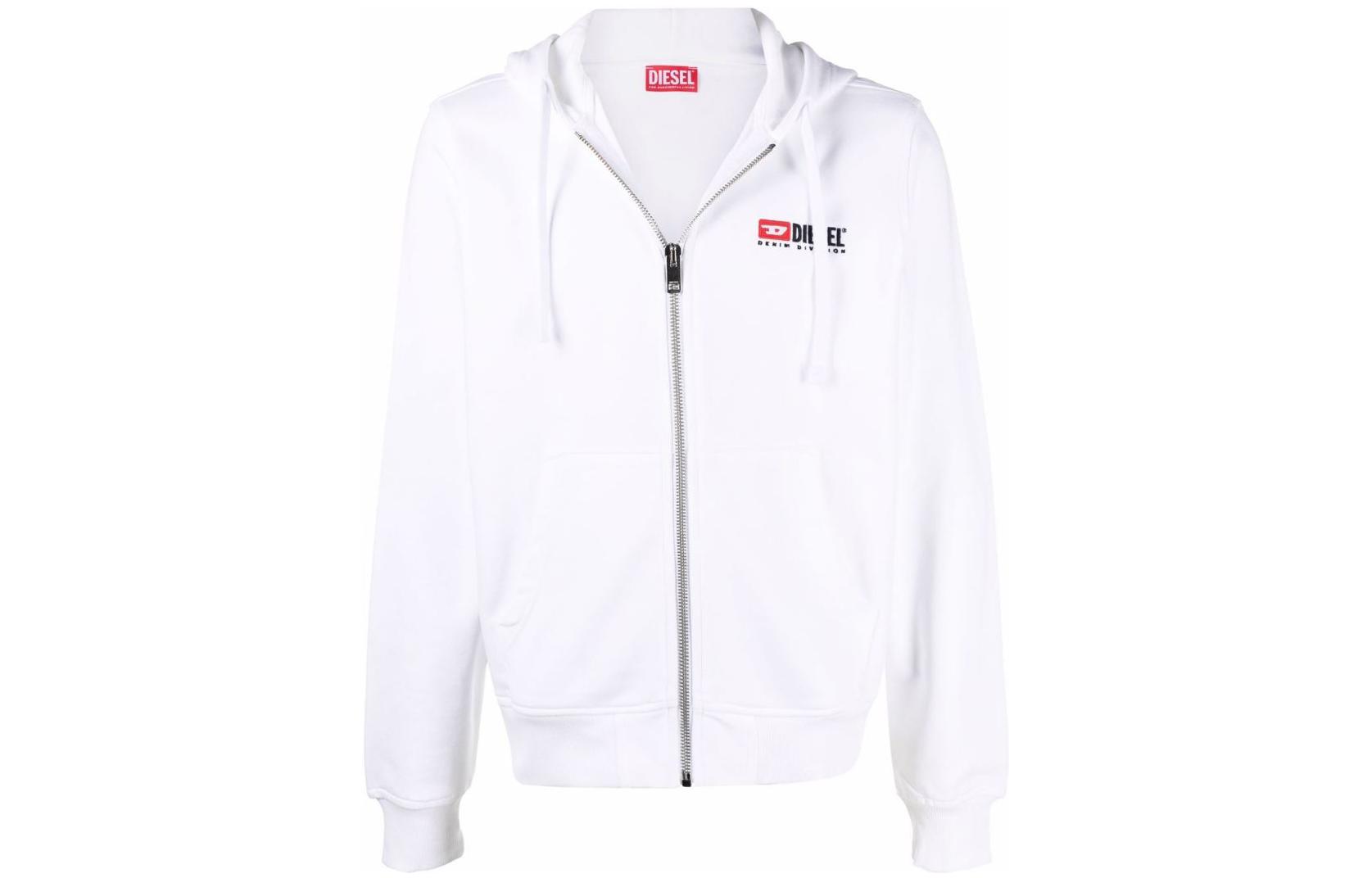 Diesel FW22 White Hoodie Long Sleeve Knit Jacket with Logo Print A037690BAWT100