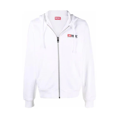 Diesel FW22 White Hoodie Long Sleeve Knit Jacket with Logo Print A037690BAWT100