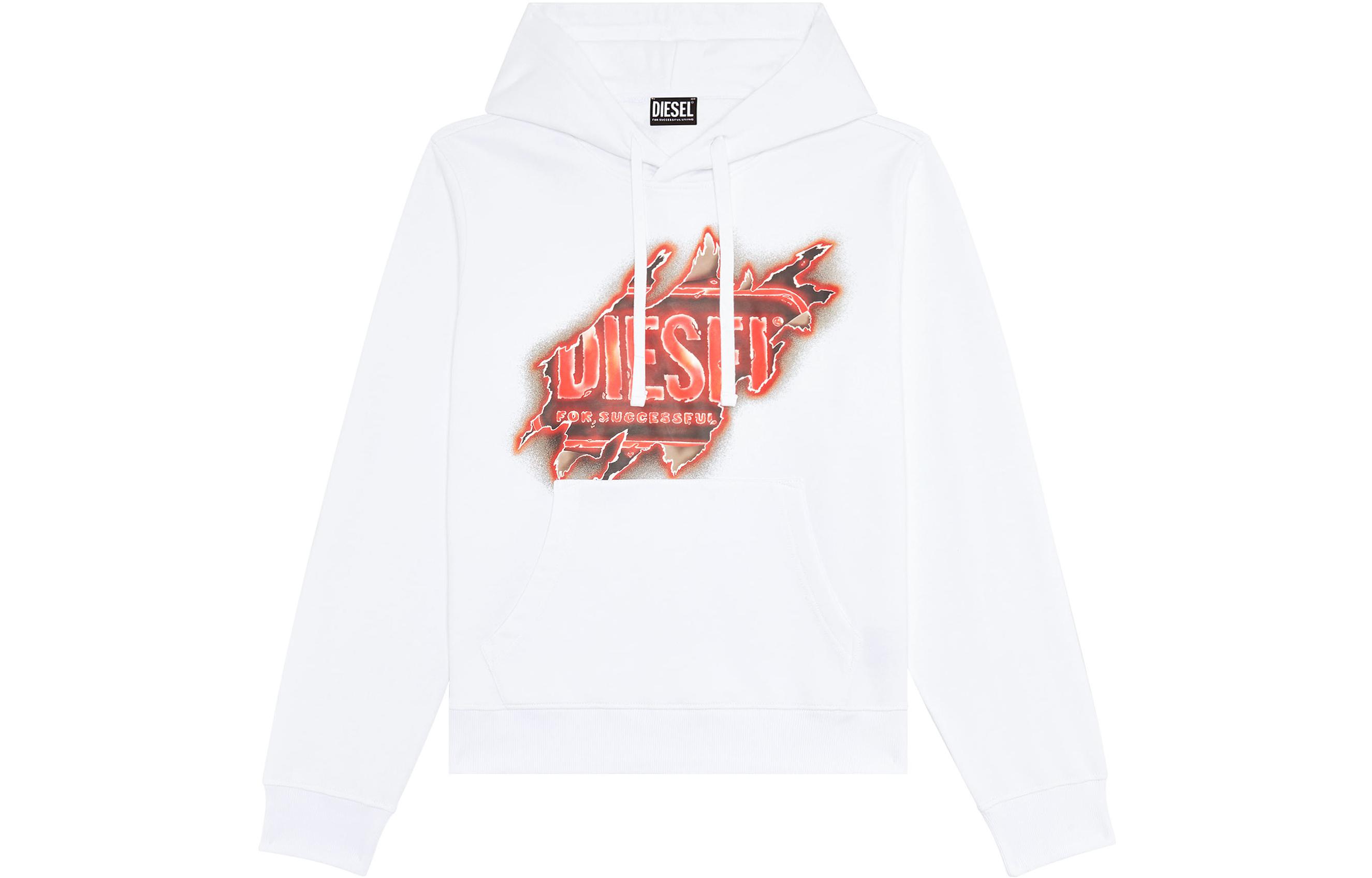 Diesel FW22 White Hoodie with Distressed Logo Print A098290BAWT-100