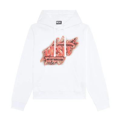 Diesel FW22 White Hoodie with Distressed Logo Print A098290BAWT-100