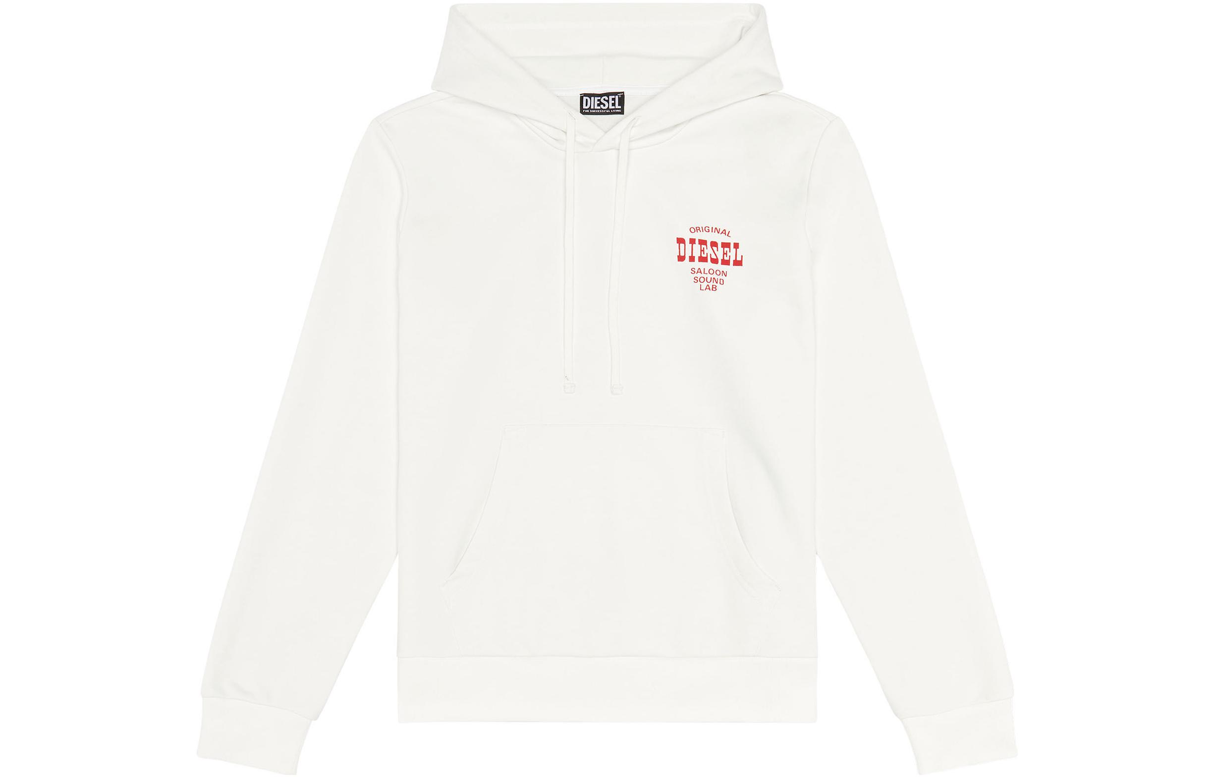 Diesel FW22 White Hoodie with Small Logo Print, Relaxed Fit A078100HAYT-141