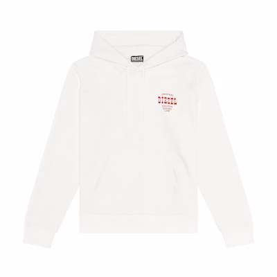 Diesel FW22 White Hoodie with Small Logo Print, Relaxed Fit A078100HAYT-141