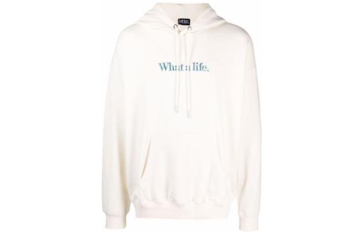 Diesel FW22 White Pullover Hoodie with Drawstring A028100GRAC129