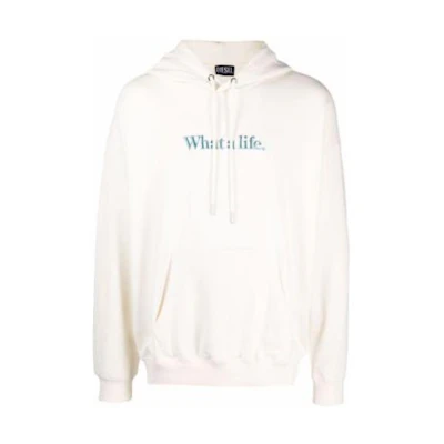 Diesel FW22 White Pullover Hoodie with Drawstring A028100GRAC129