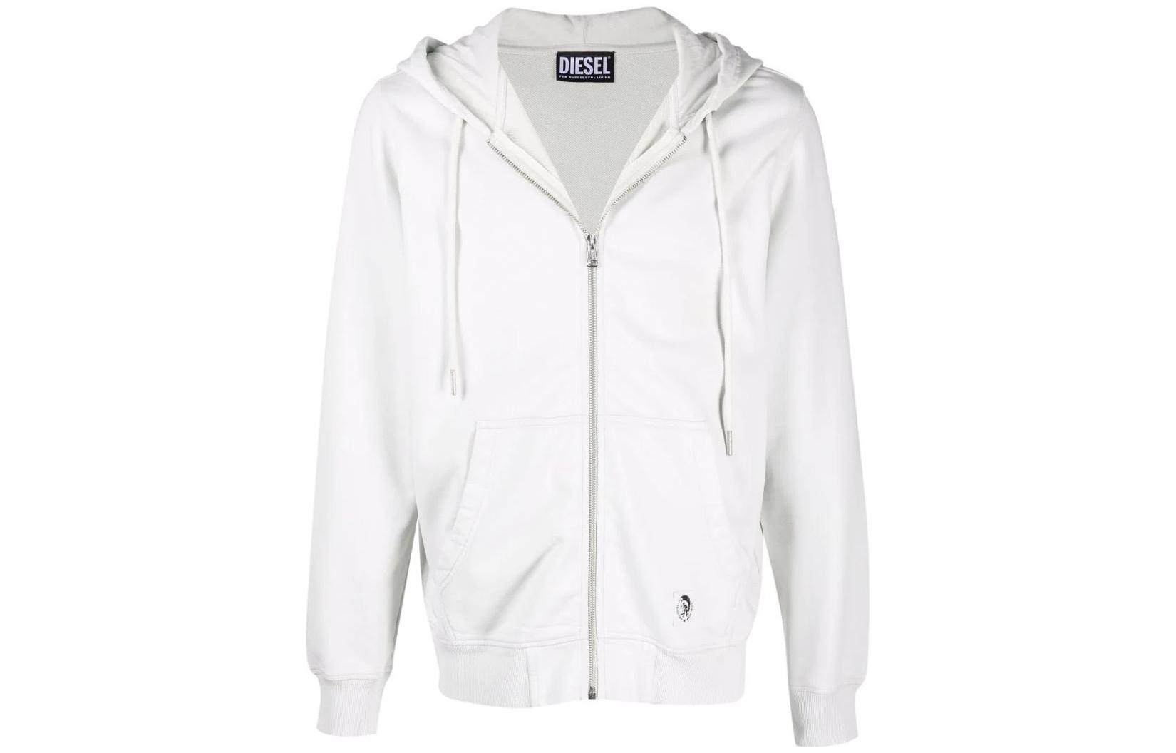 Diesel FW22 White Solid Zip-Up Hoodie A027160WBBG85D