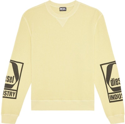DIESEL FW22 Yellow Letter Print Crewneck Long Sleeve Sweatshirt Men A087050BKAA-21G Buy DIESEL FW22 Yellow Letter Print Crewneck Long Sleeve Sweatshirt Men A087050BKAA-21G