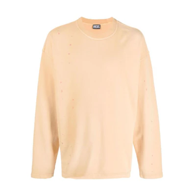 Diesel FW22 Yellow Printed Distressed Cotton Sweatshirt Casual Wear A065500DGAA3AV