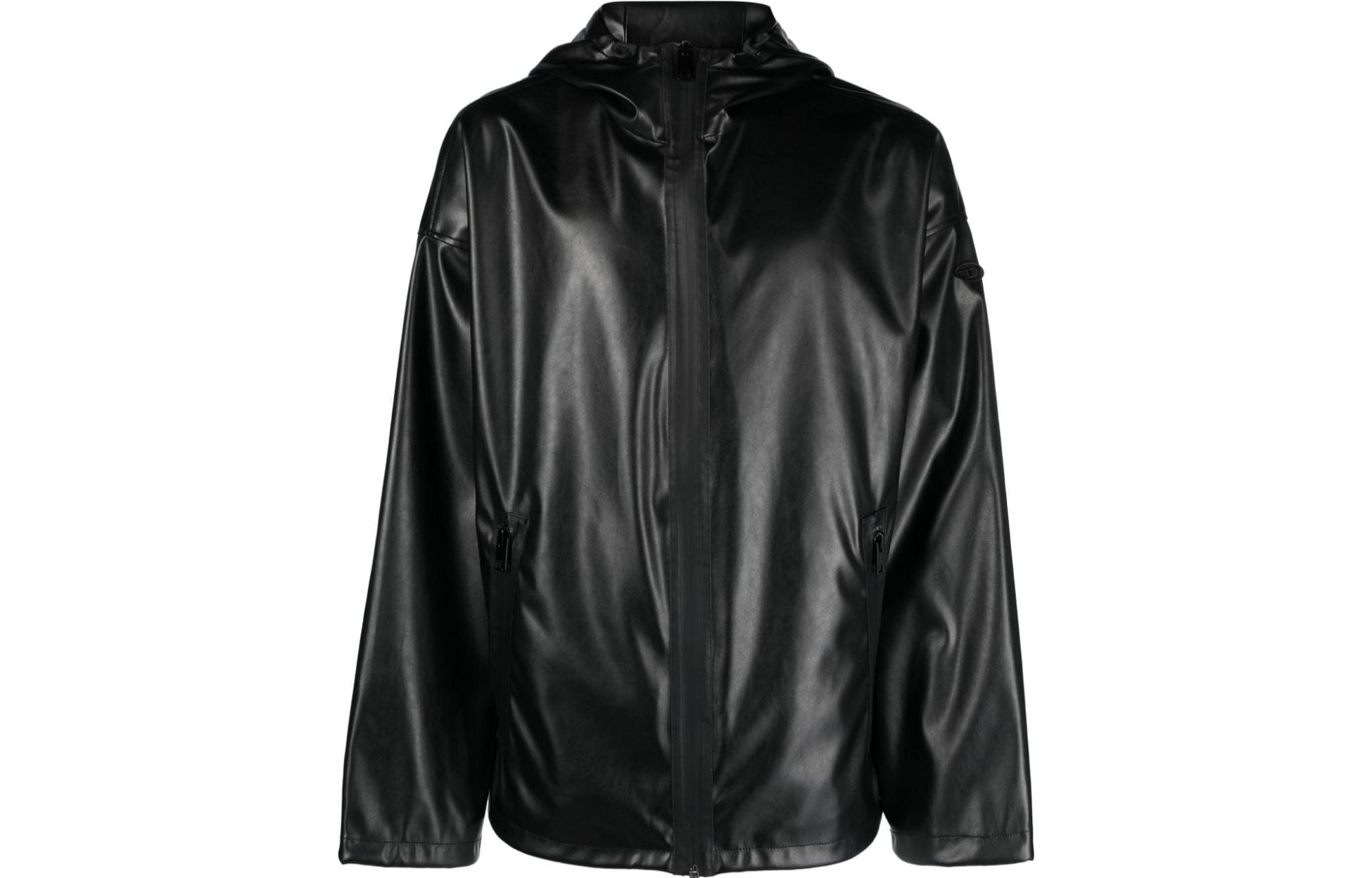 Order 디젤 FW23 블랙 글로시 후드 재킷 롱 슬리브. A125990CHAJ-9XX