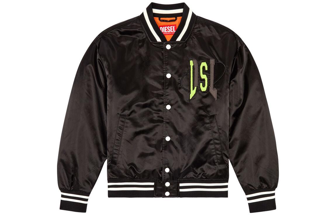 DIESEL FW23  Black Letter Embroidered Single-Breasted Bomber Jacket A122430KKAM