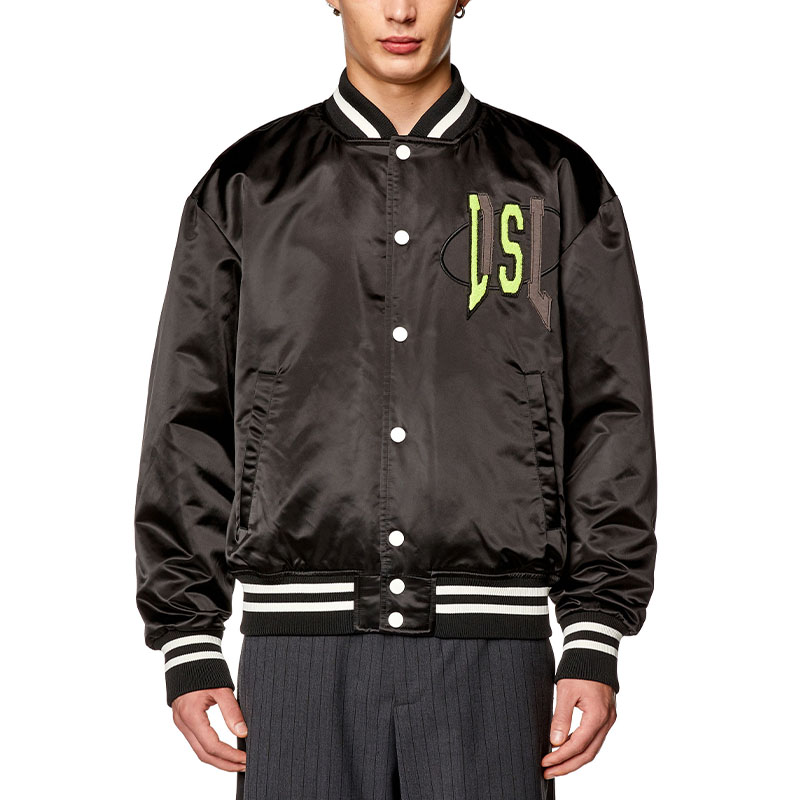 Shop DIESEL FW23 黑色字母刺绣单排扣飞行员夹克 A122430KKAM