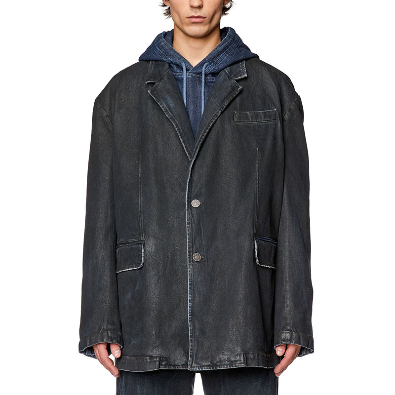 Shop DIESEL FW23 黑色水洗牛仔外套長袖釦扣款式. A114180HJAU-9XX