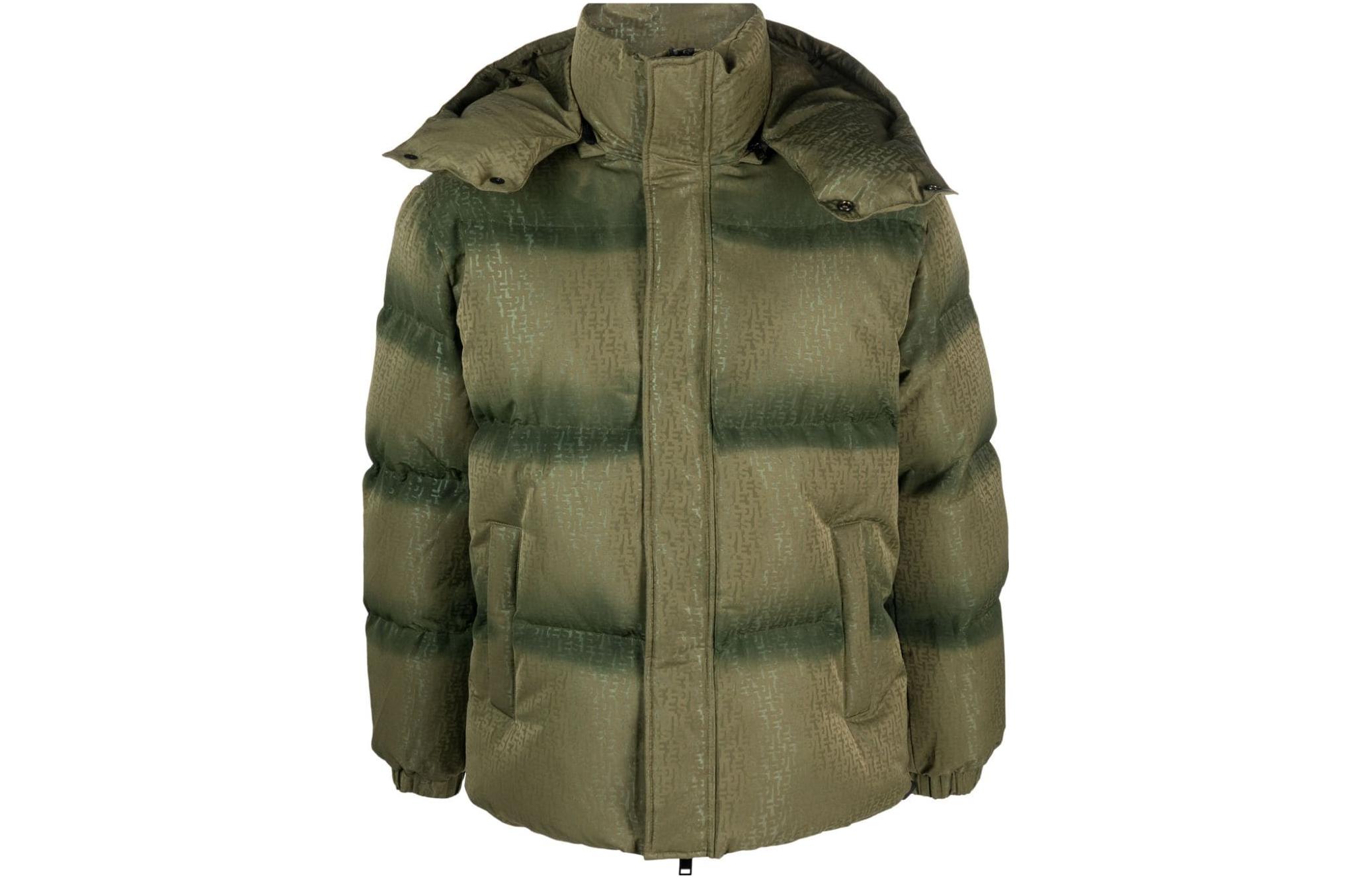 DIESEL FW23  Green Solid Print Hooded Puffer Jacket. A104890DNAU-5AF