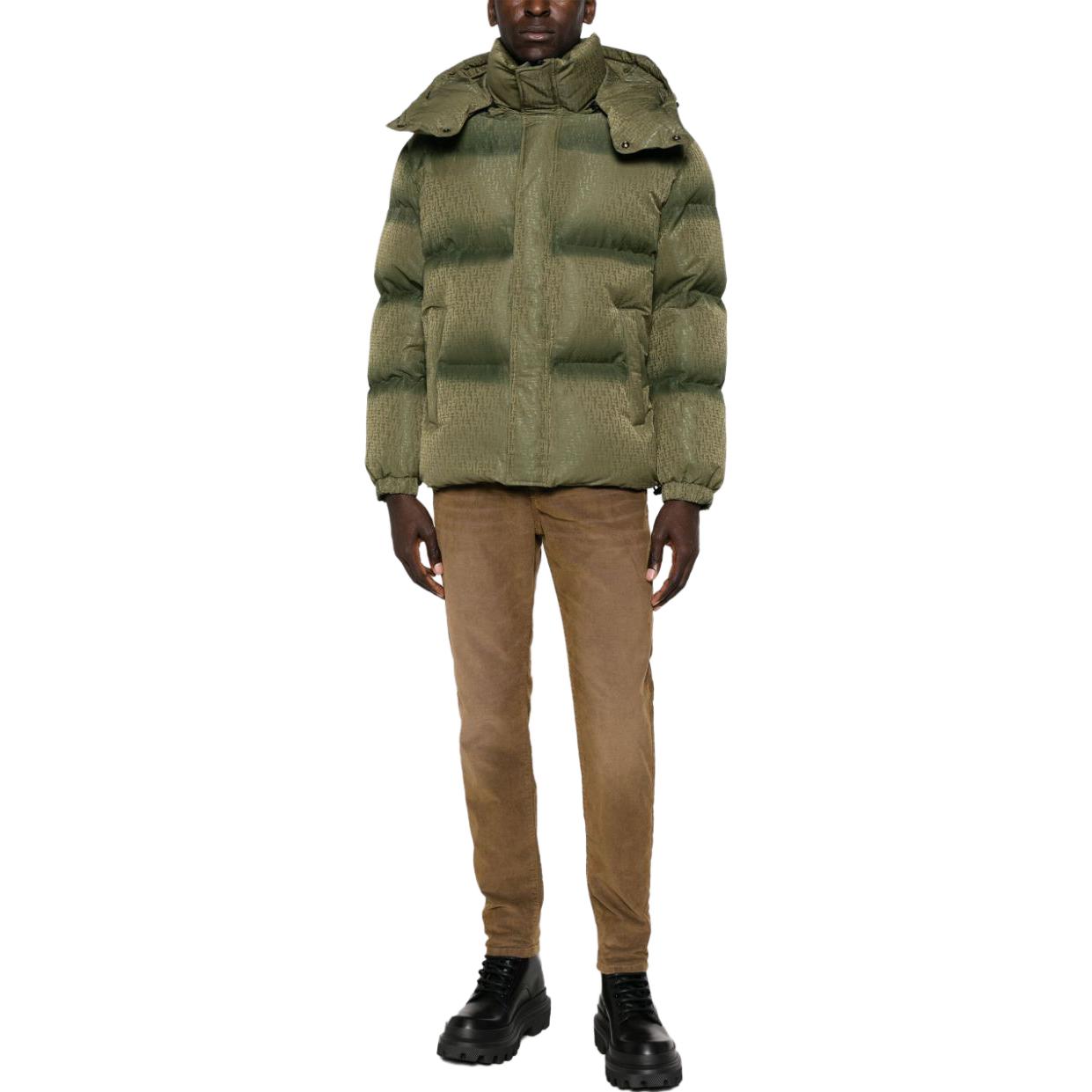 Shop DIESEL FW23  Green Solid Print Hooded Puffer Jacket. A104890DNAU-5AF