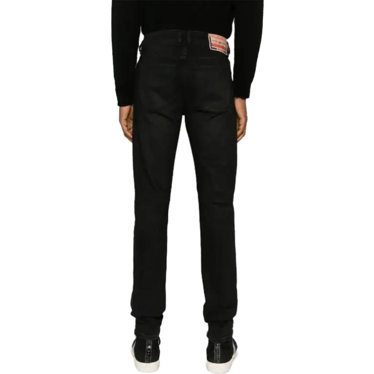 Shop DIESEL FW23 ローライズスリムフィットブラックジーンズ 隠しジッパー付き A0359409H94-BLACK