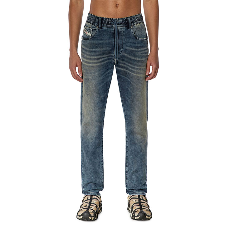 Shop DIESEL FW23 修身洗舊破壞牛仔褲 深藍色 A09732068FN-01