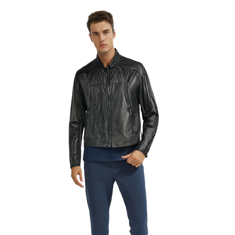 Cheap DIESEL FW23 Jaket Zip-Up Berleher Tinggi Warna Hitam. A106750HJAD-9XX