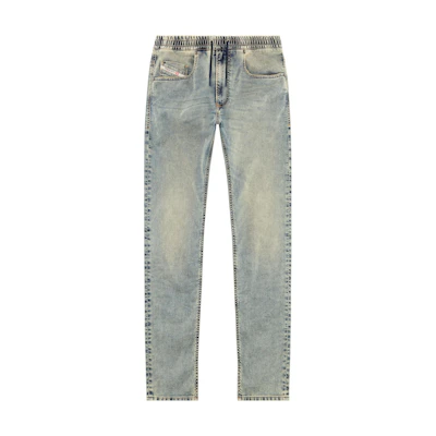 DIESEL FW23 Tapered Elastic Waist Washed Jeans in Medium Blue. A11883068JW-01