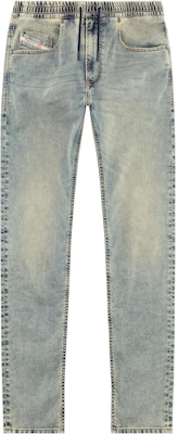 DIESEL FW23 Tapered Elastic Waist Washed Jeans in Medium Blue. A11883068JW-01 Order DIESEL FW23 Tapered Elastic Waist Washed Jeans in Medium Blue. A11883068JW-01