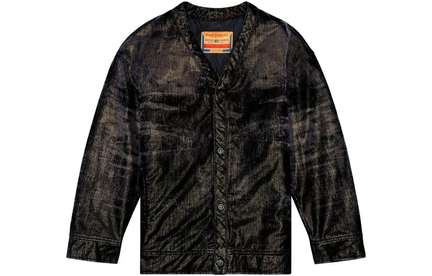 Diesel FW23 Black Brushed V-Neck Single-Breasted Loose-Fit Jacket A1324109I49-BLACK