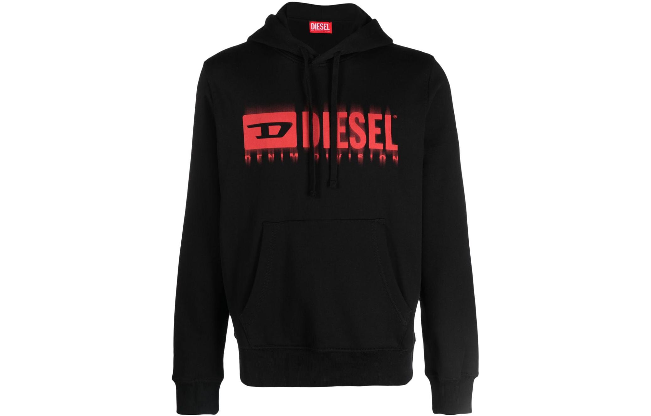 Diesel FW23 Black Cotton Hoodie with Letter Print Long Sleeves A125810JFAV-BLACK