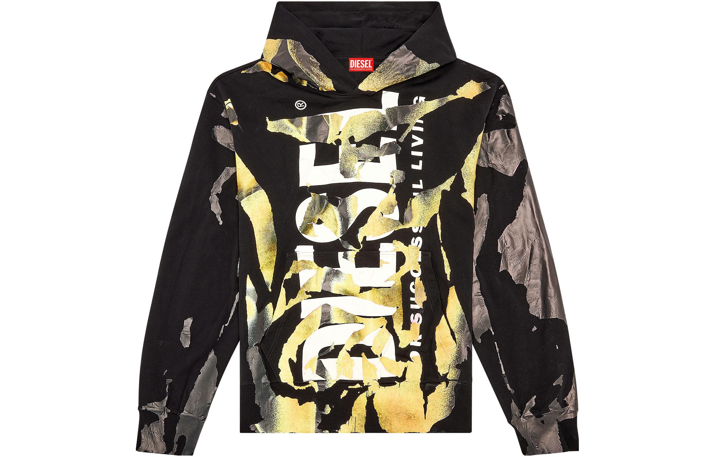 Diesel FW23 Black Letter Print Drawstring Hoodie Men A117530ALAN-9XX